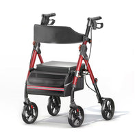 Z-EDGE Foldable Rollator Walkers with Seat for Seniors, 350 lb Capacity, 8'' Big Wheels, 6-Position Height, Aluminum Hybrid Rolling Walker, Red