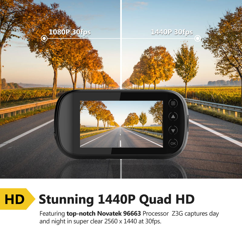 Z3G GPS Dash Cam 2K Resolution 2560x1440, 2.7" Screen