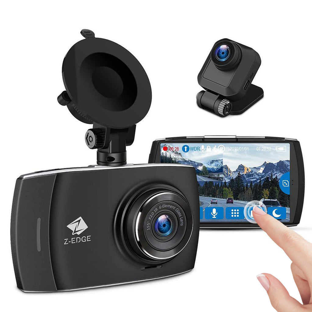 Dash Cam, Z-Edge Dual Dash Cam frontal y trasera, WiFi incorporado 4K,  cámara de coche con pantalla táctil, FHD 1080P con modo nocturno, tarjeta  de 32
