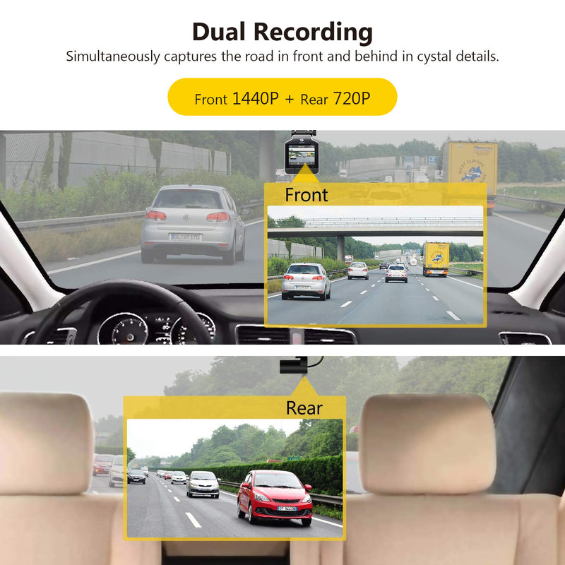 F400D GPS Dual Dash Cam 2.4" LCD Screen Front 2560x1440 Rear 1280x720