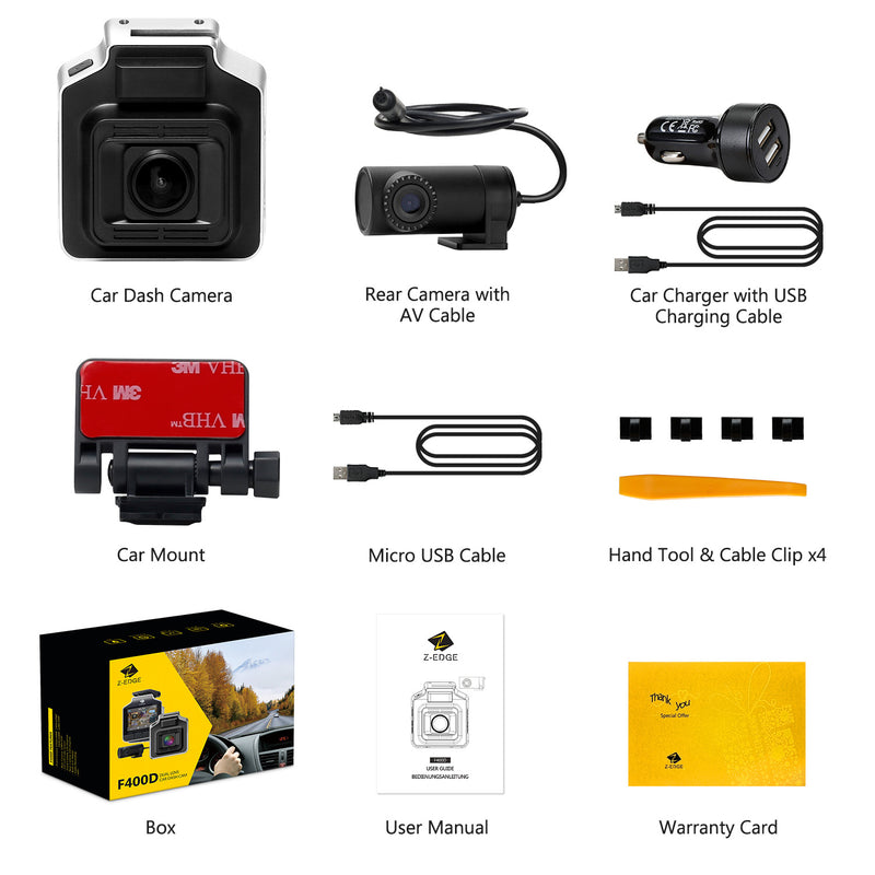 F400D GPS Dual Dash Cam 2.4" LCD Screen Front 2560x1440 Rear 1280x720
