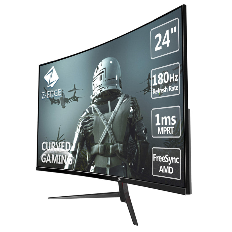 再生品: Z-Edge 24 インチ 1650R 曲面ゲーミング モニター 180Hz(DP) 144Hz(HDMI) 1ms フル HD 1080P HDMI および DP ポート サポート VESA ウォール マウント