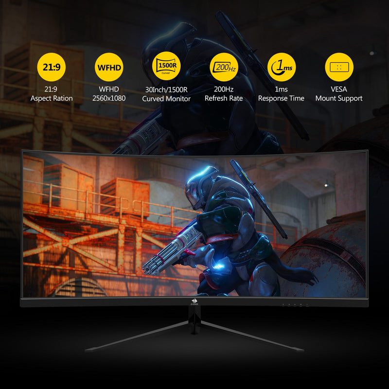 Refurbished: UG30 30" gebogener Gaming-Monitor 200 Hz 1 ms WFHD 21:9 Ultrawide-Bildschirm