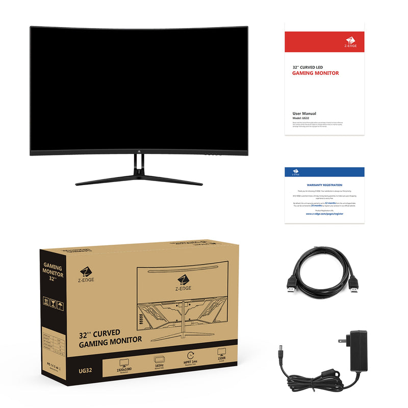 Refurbished: Z-Edge UG32 32" 1500R Curved Gaming Monitor 165Hz(DP) 144Hz(HDMI) 1ms Full HD Support Wall Mount
