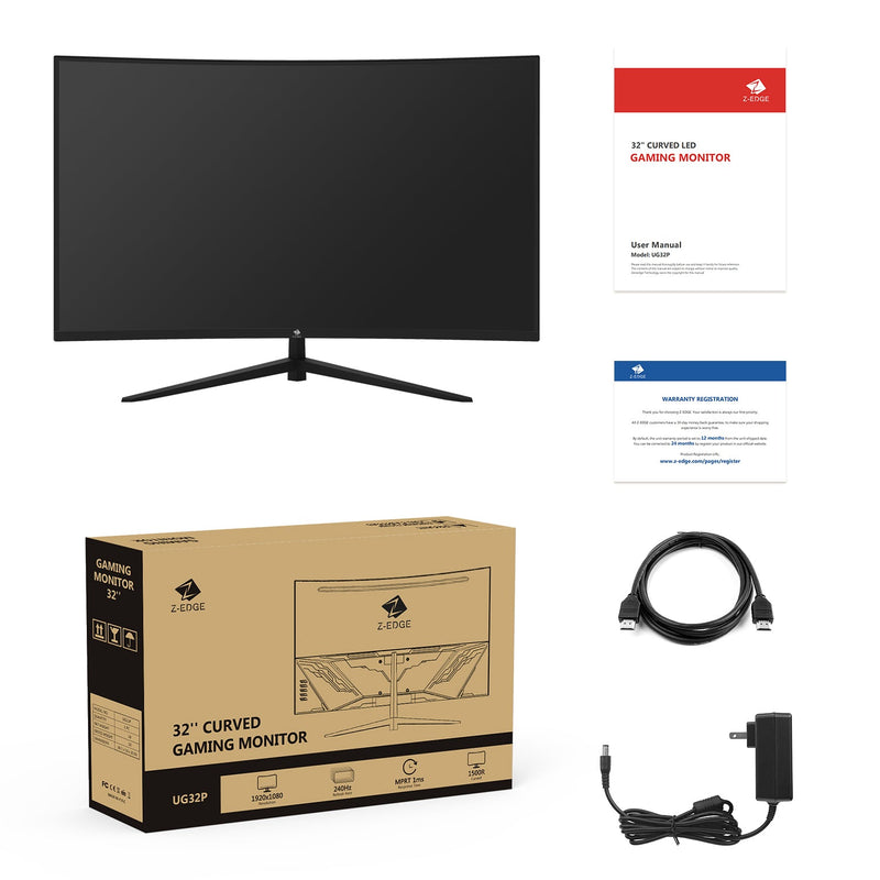 再生品: Z-Edge UG32P 32 インチ 1500R 曲面ゲーミング モニター 240Hz 1ms FHD サポート ウォール マウント