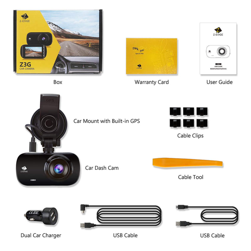 Z3G GPS Dash Cam 2K Resolution 2560x1440, 2.7" Screen