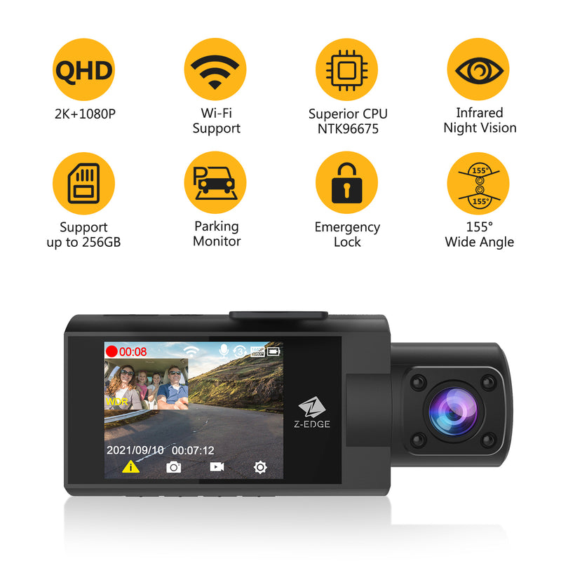 Dash Cam with built-in Front&Rear car Camera with night vision