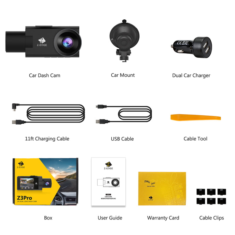 Z3Pro Dual Dashcam Integriertes Wi-Fi, 2K+1080P Vordere und Innere Dashcam, IR-Nachtsicht