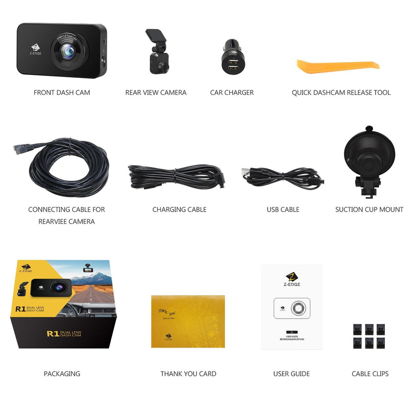 R1 Dual Dash Cam Built-in Wi-Fi, FHD 1080P, Front and Rear Video Dash Cam 