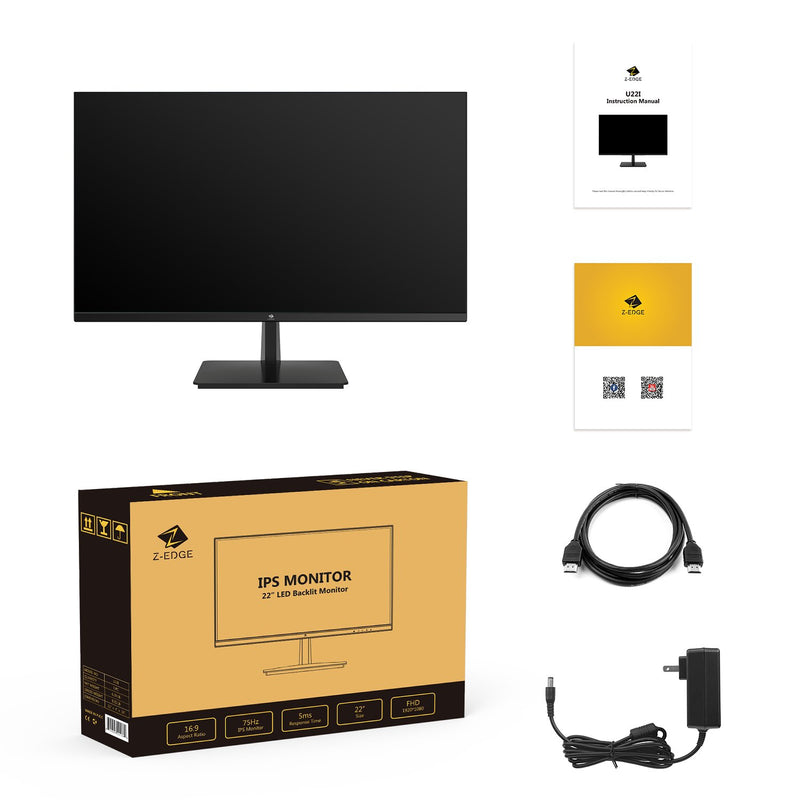 U22I 22" IPS Monitor FHD 75Hz 5ms Frameless Design Eye-Care Tech Monitor IPS Monitor 