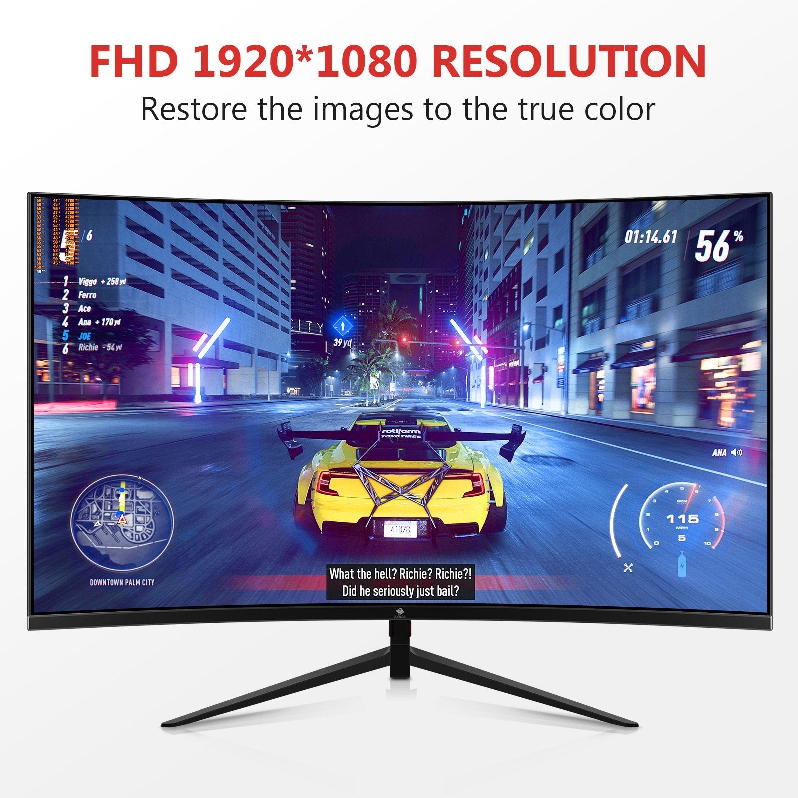 Refurbished: Z-Edge 27 Inch Curved Gaming Monitor 240Hz 1ms 1920x1080 16:9  Frameless, Support AMD Freesync Premium, With DisplayPort & HDMI Port