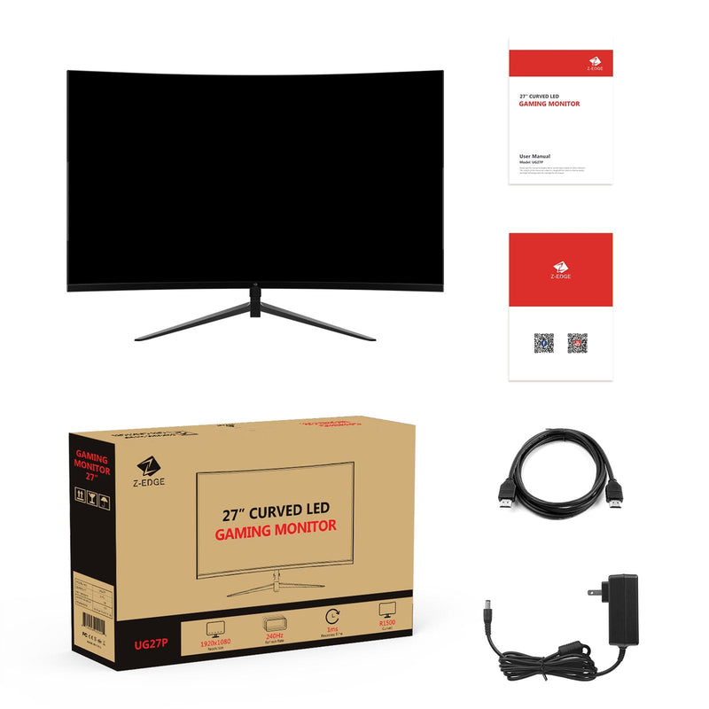UG27P 27" Curved Gaming Monitor 240Hz 1ms 1920x1080 16:9 Frameless, Support AMD Freesync Premium, With DisplayPort & HDMI Port Monitor Curved Gaming Monitor 