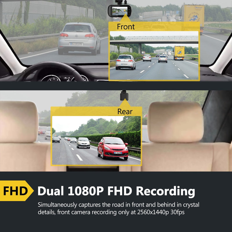 Z-Edge WiFi Dash Cam, 1920x1080P FHD, Front and Rear Dash Cam, Dual Cam, Car  DVR, Night Vision, Parking Mode, G-Sensor, Loop Recording 